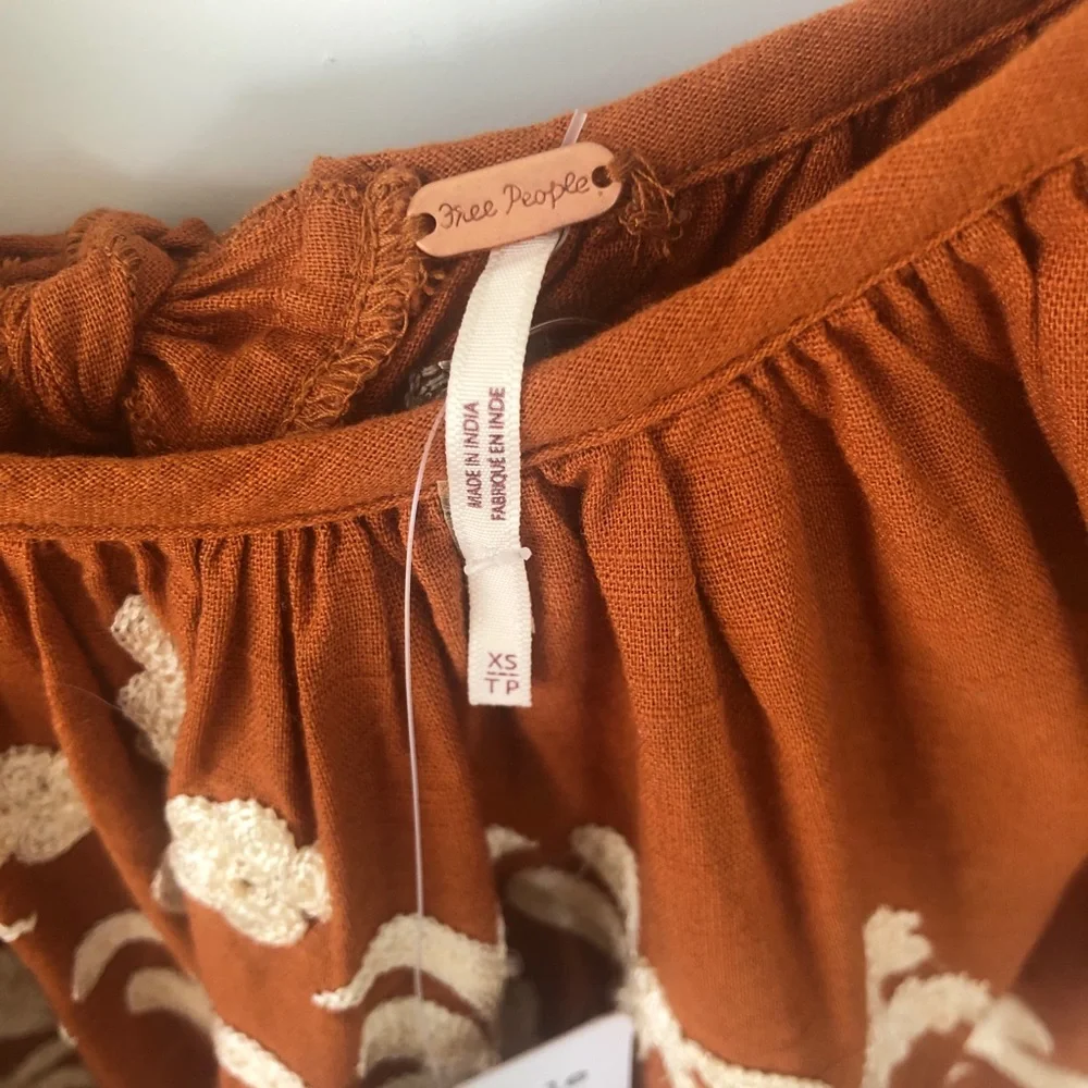✨HP✨FREE PEOPLE Embroidered Fiona Midi Dress Deep Ochre XS